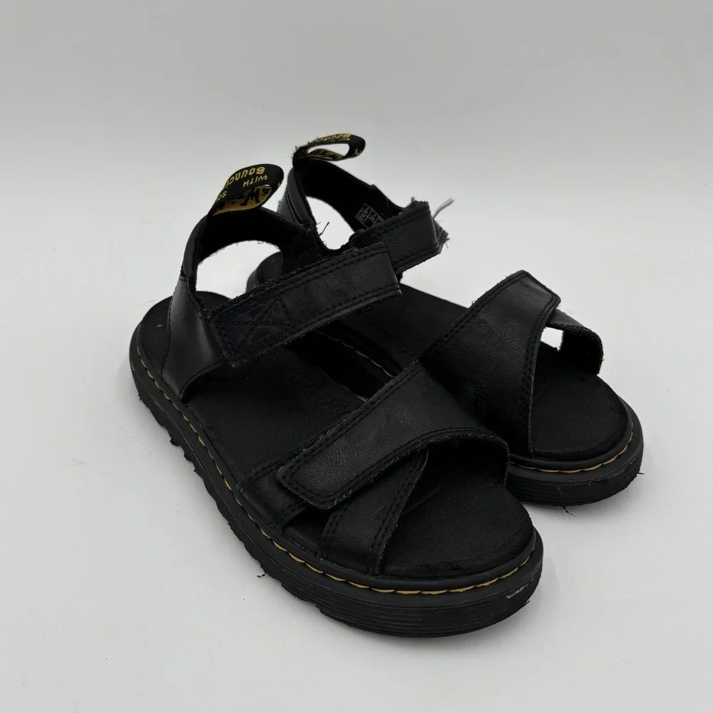 Dr Martens Girls Size 3 Vossie J Black Leather Platform Sandals Straps